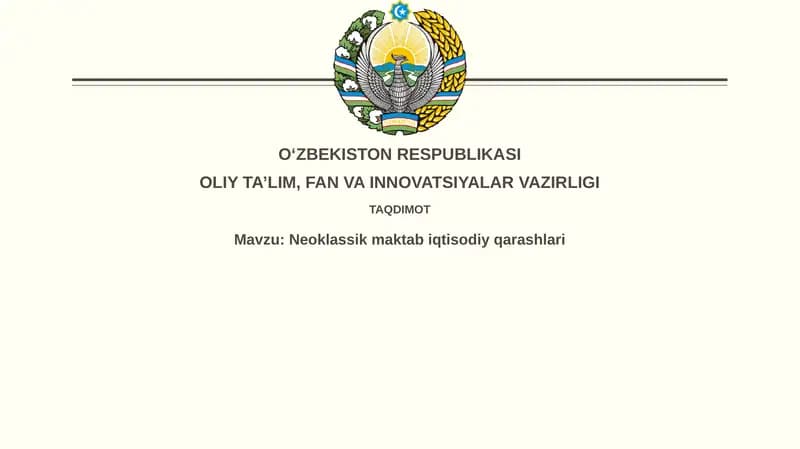Neoklassik maktab iqtisodiy qarashlari