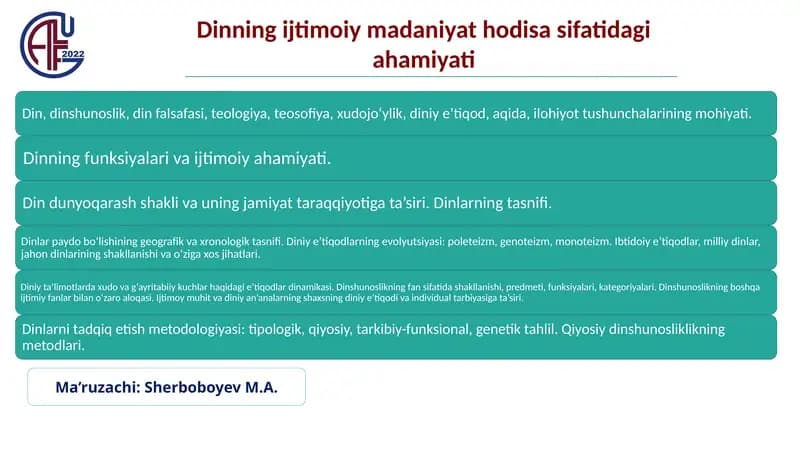Dinning ijtimoiy madaniyat hodisa sifatidagi ahamiyati