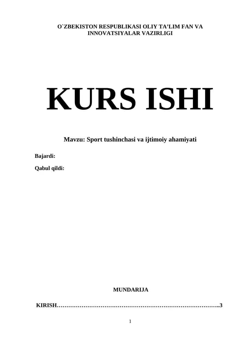 Sport tushinchasi va ijtimoiy ahamiyati
