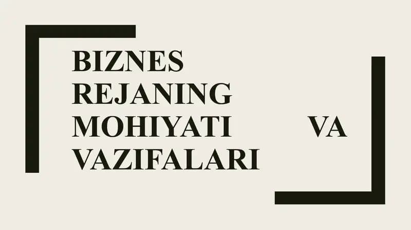 Biznes rejaning mohiyati va vazifalari
