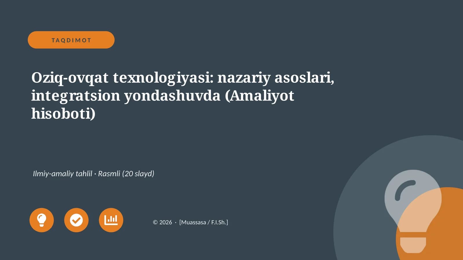 Oziq-ovqat texnologiyasi: nazariy asoslari, integratsion yondashuvda (Amaliyot hisoboti)