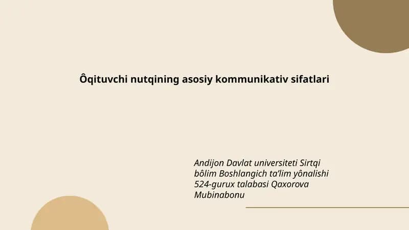 O'qituvchi nutqining asosiy kommunikativ sifatlari
