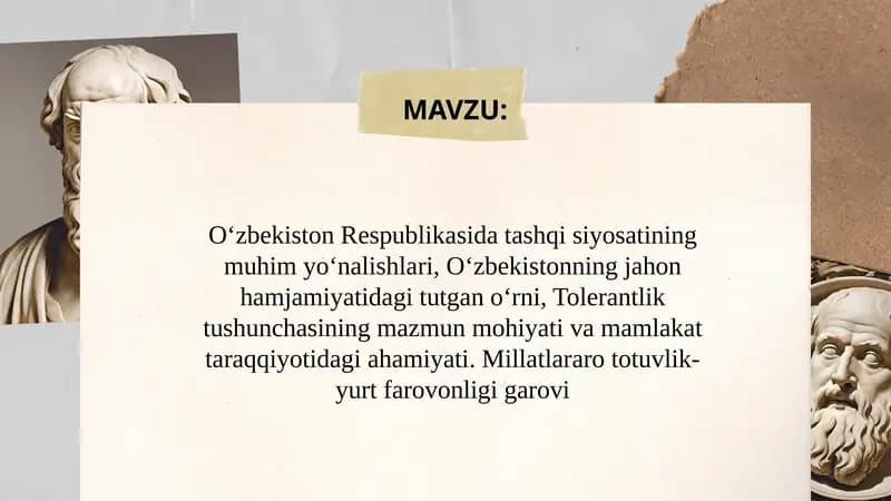 Oʻzbekiston Tashqi Siyosatining Asosiy Yoʻnalishlari
