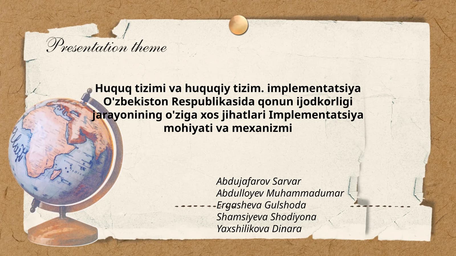 Huquq tizimi va huquqiy tizim. implementatsiya