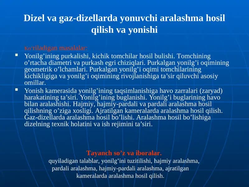 Dizеlvagaz-dizеllardayonuvchiaralashmahosilqilishvayonishi