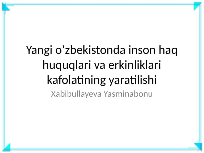 Yangi oʻzbekistonda inson haq huquqlari va erkinliklari kafolatining yaratilishi