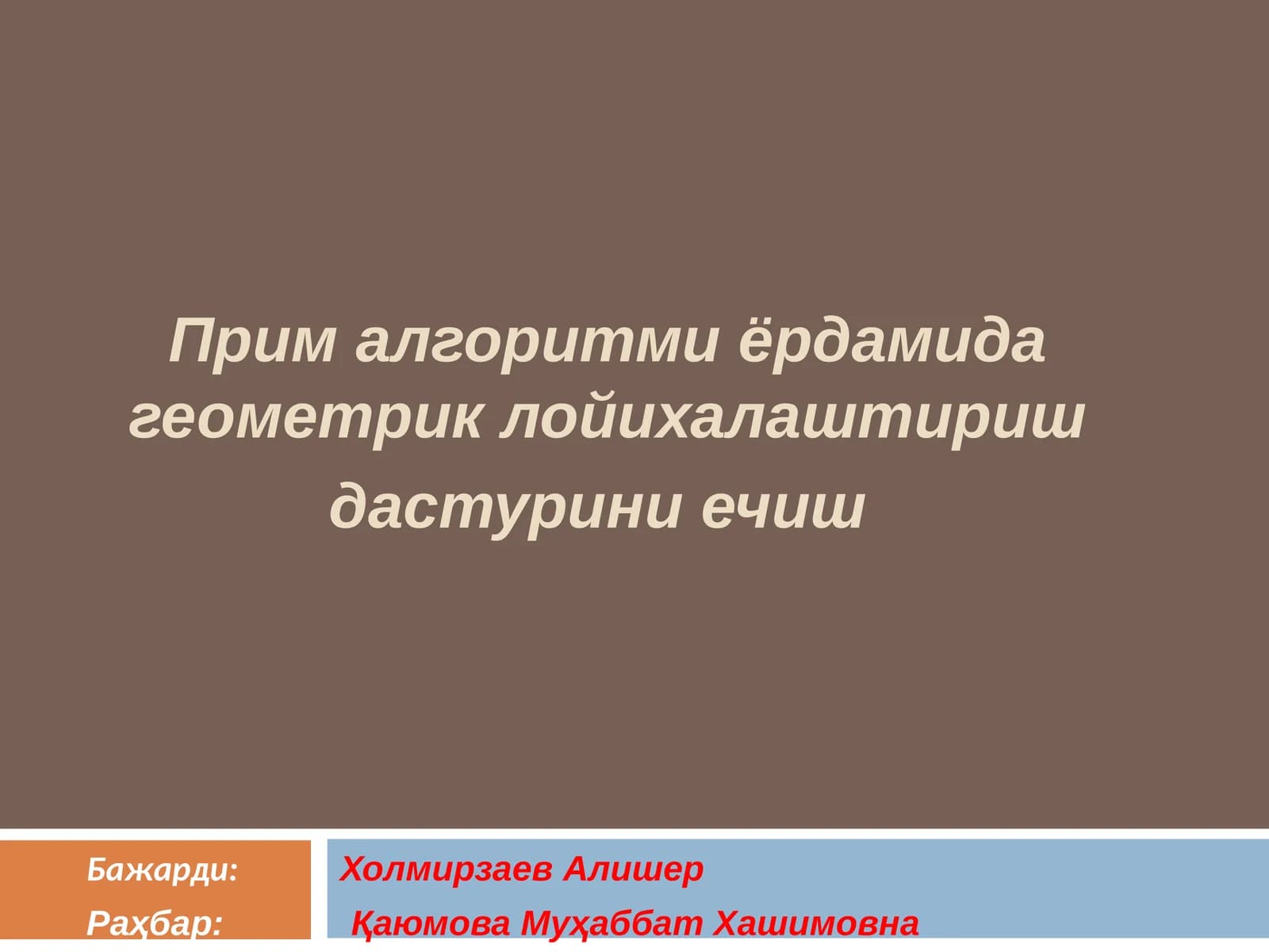 Прим алгоритми ёрдамида геометрик лойихалаштириш дастурини ечиш