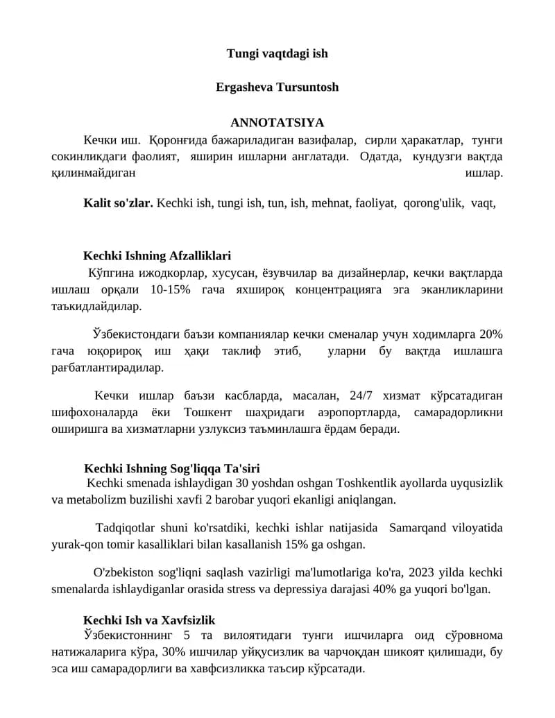 Tungi vaqtdagi ish