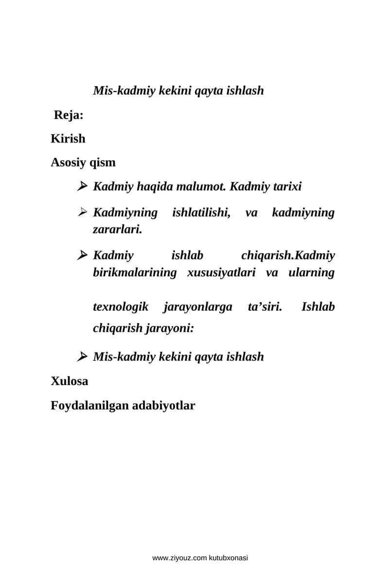 Mis-kadmiy kekini qayta ishlash