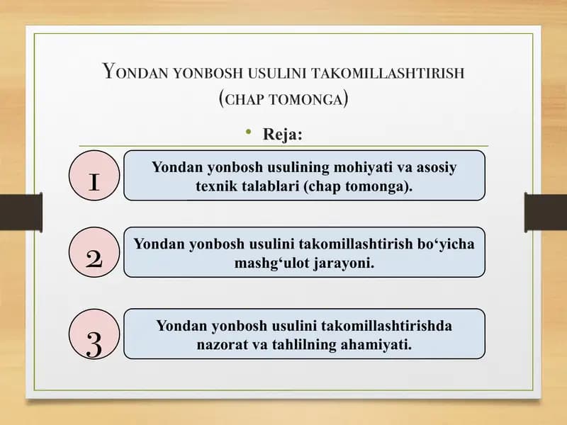 Yondan yonbosh usulini takomillashtirish (chap tomonga)