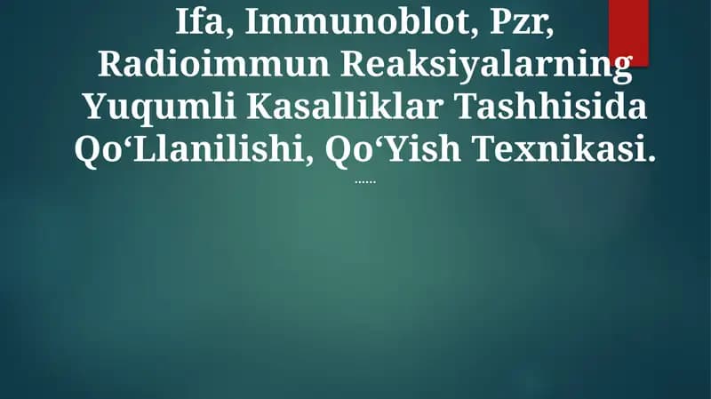 Ifa, Immunoblot, Pzr, Radioimmun Reaksiyalarning Yuqumli Kasalliklar Tashhisida QoʻLlanilishi, QoʻYish Texnikasi