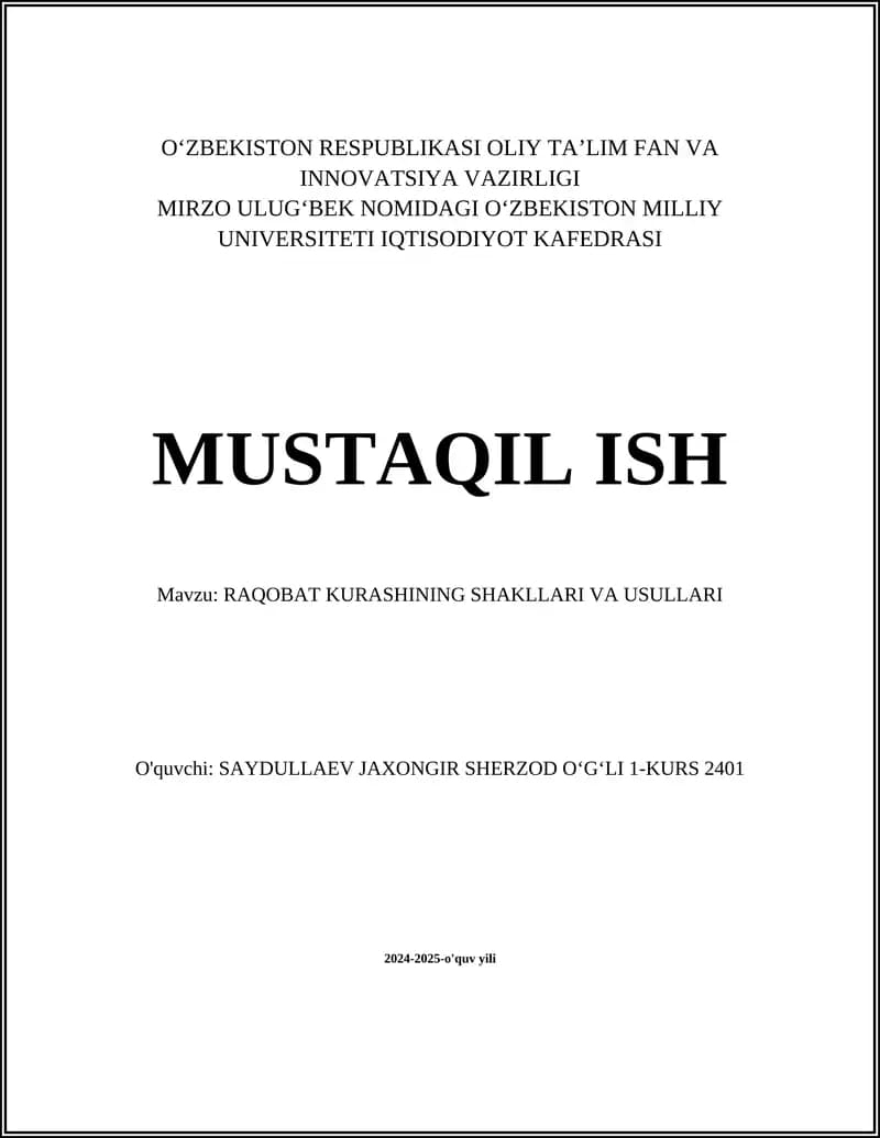 RAQOBAT KURASHINING SHAKLLARI VA USULLARI