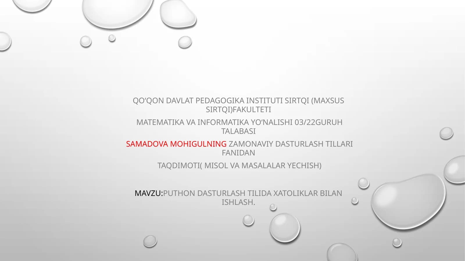 Puthondasturlash tilida xatoliklar bilan ishlash