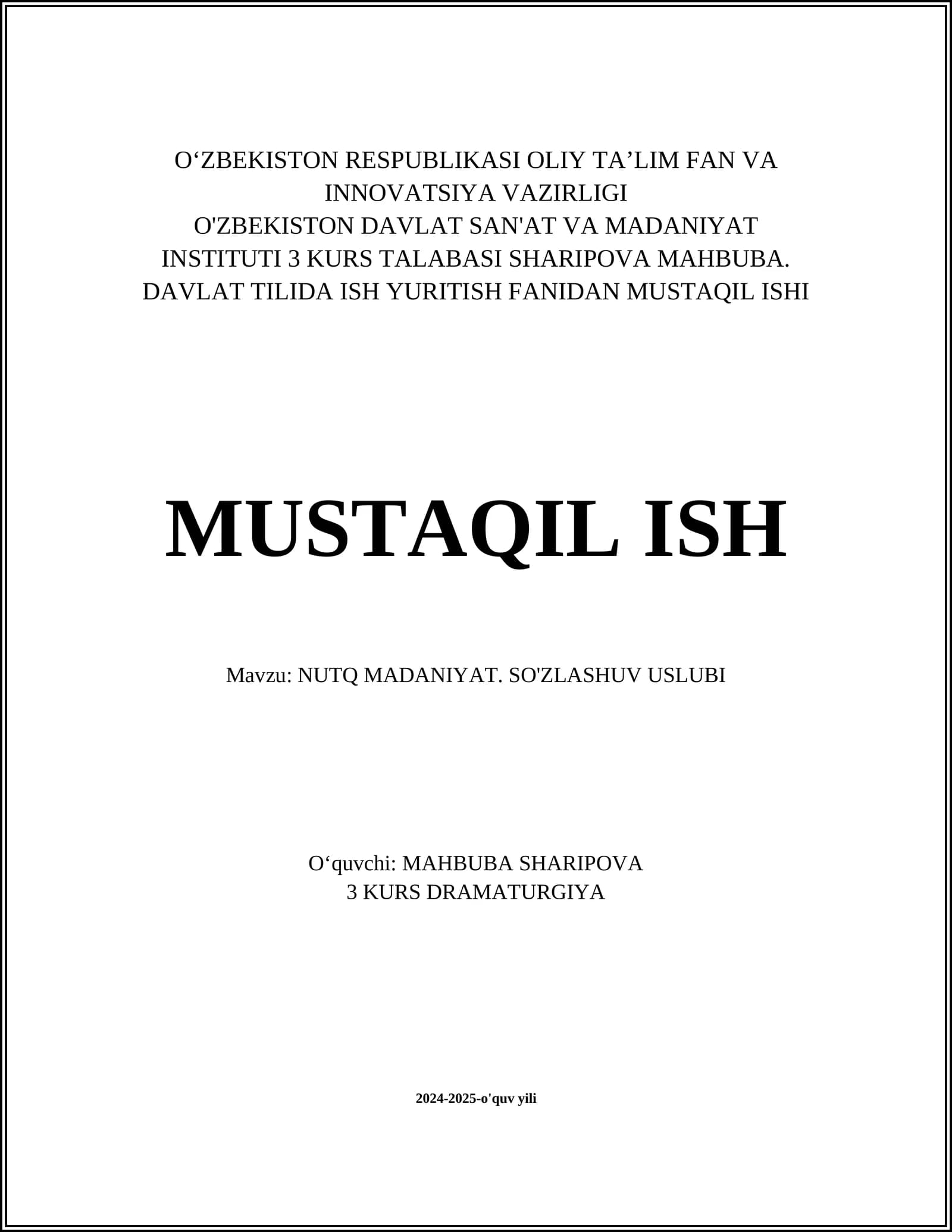 NUTQ MADANIYATI. SO'ZLASHUV USLUBI
