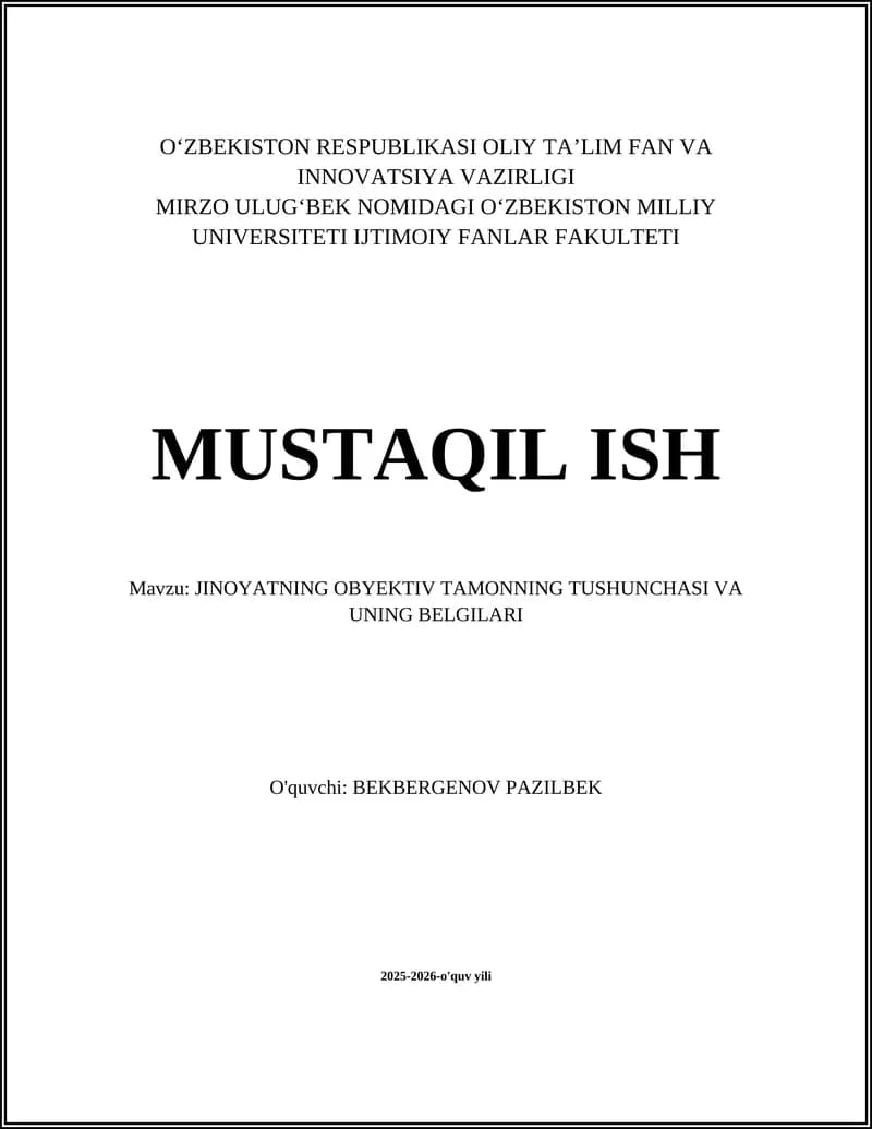 Jinoyatning ob'ektiv tomonining tushunchasi va mohiyati
