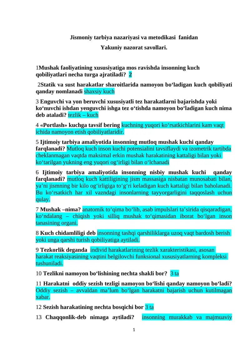 Jismoniy tarbiya nazariyasi va metodikasi fanidan