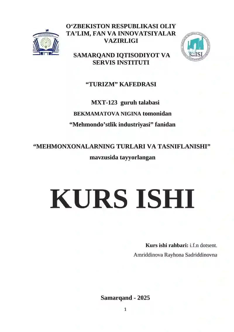MEHMONXONALARNING TURLARI VA TASNIFLANISHI