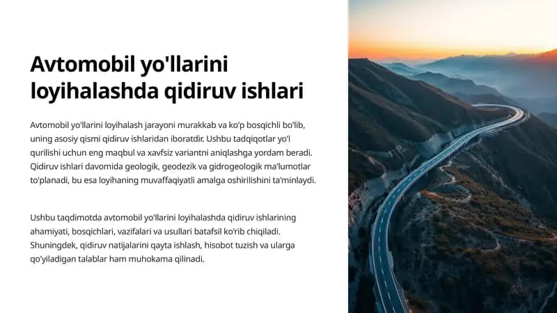 Avtomobil yo'llarini loyihalashda qidiruv ishlari