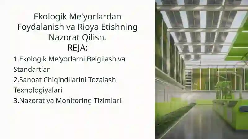 Ekologik Me'yorlardan Foydalanish va Rioya Etishning Nazorat Qilish