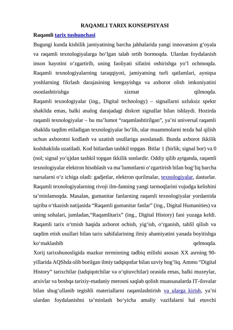 RAQAMLI TARIX KONSEPSIYASI