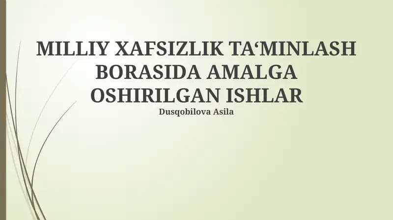 Milliy Xafsizlik Ta'minlash Borasida Amalga Oshirilgan Ishlar