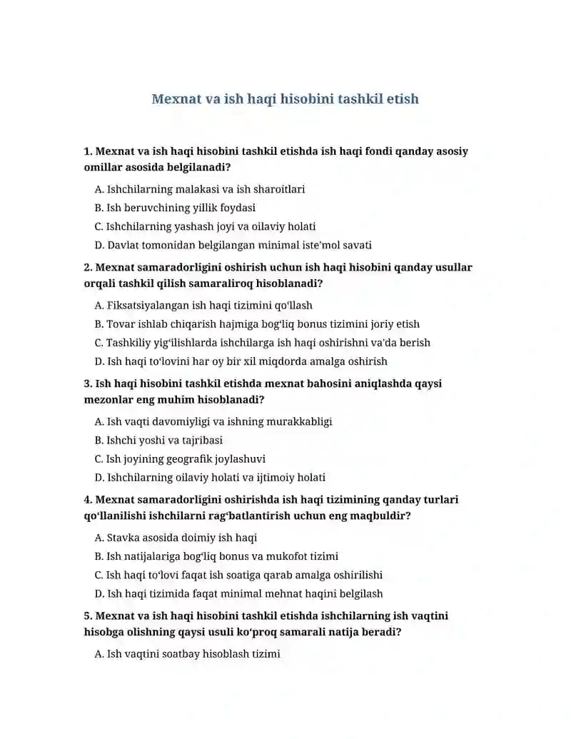 Mexnat va ish haqi hisobini tashkil etish