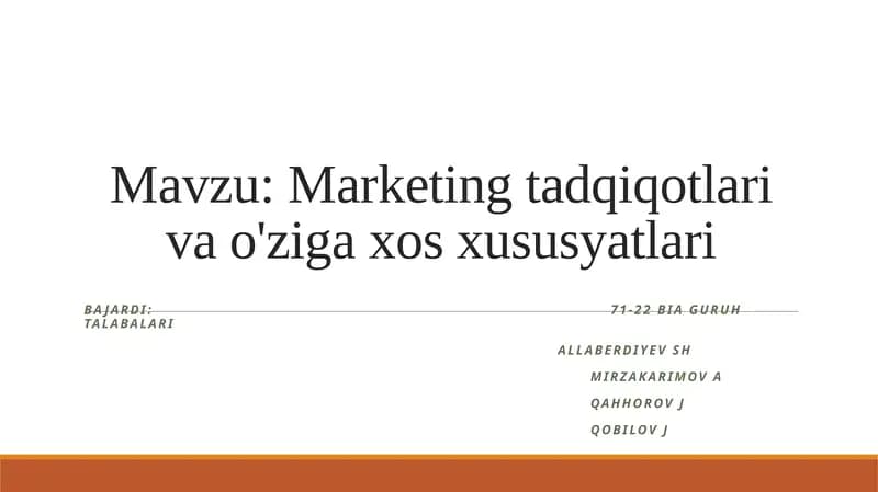 Marketing tadqiqotlari va o'ziga xos axborotlar tizimi