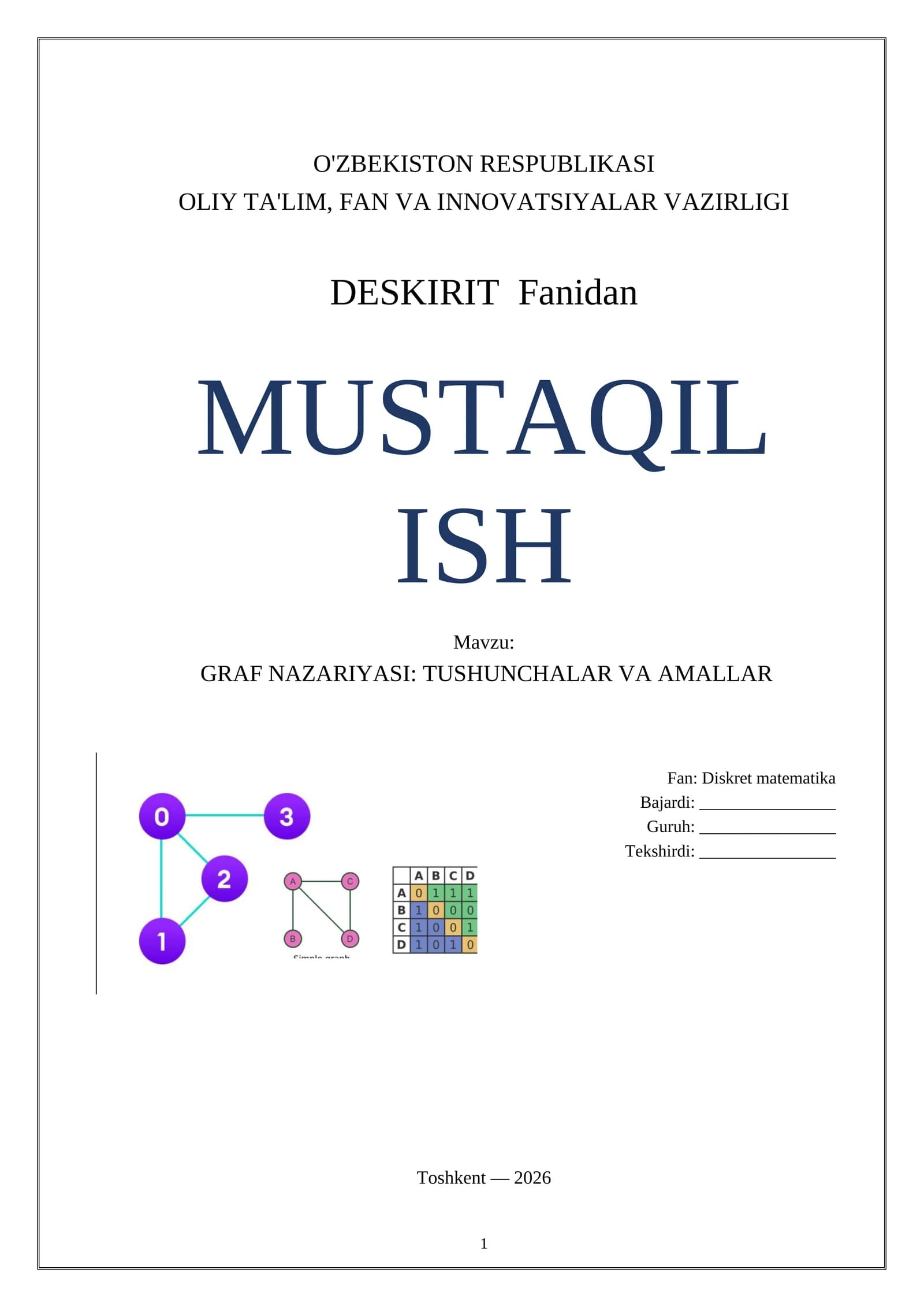 DESKIRIT  Fanidan Graflar ustida amallar