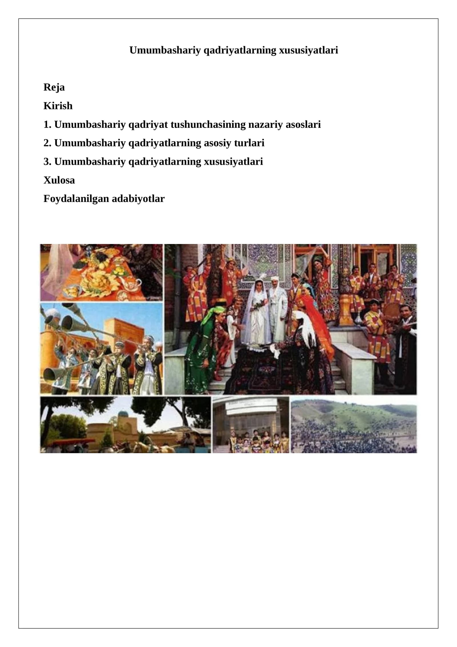 Umumbashariy qadriyatlarning xususiyatlari