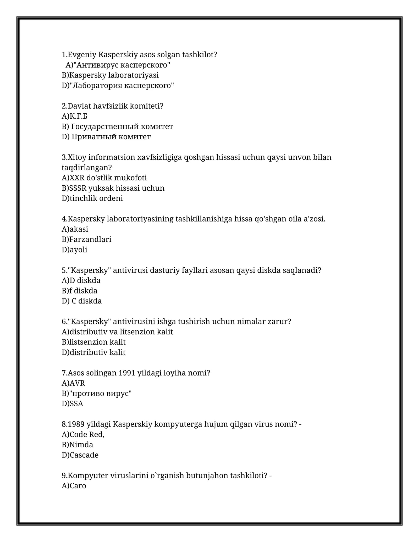 Evgeniy Kasperskiy asos solgan tashkilot?