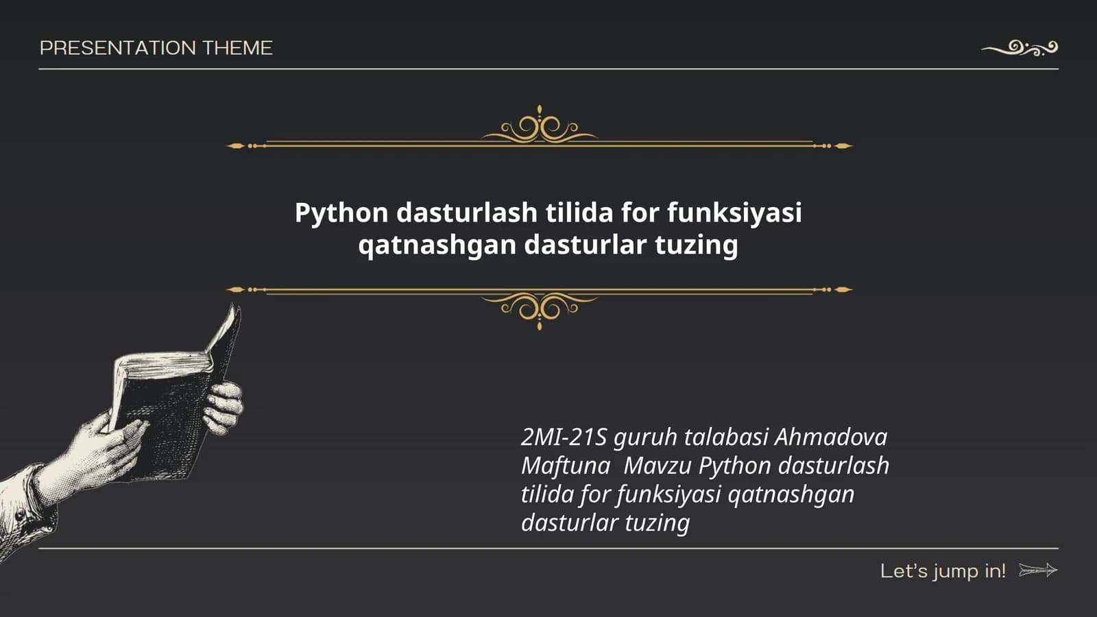 Python dasturlash tilida for funksiyasi qatnashgan dasturlar tuzing