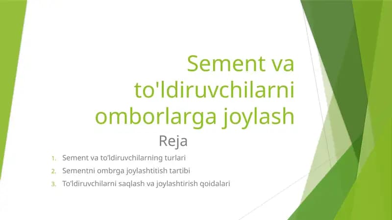 Sement va to'ldiruvchilarni omborlarga joylash