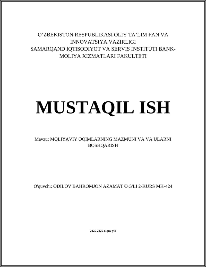 Moliyaviy oqimlar tushunchasi va tarkibi