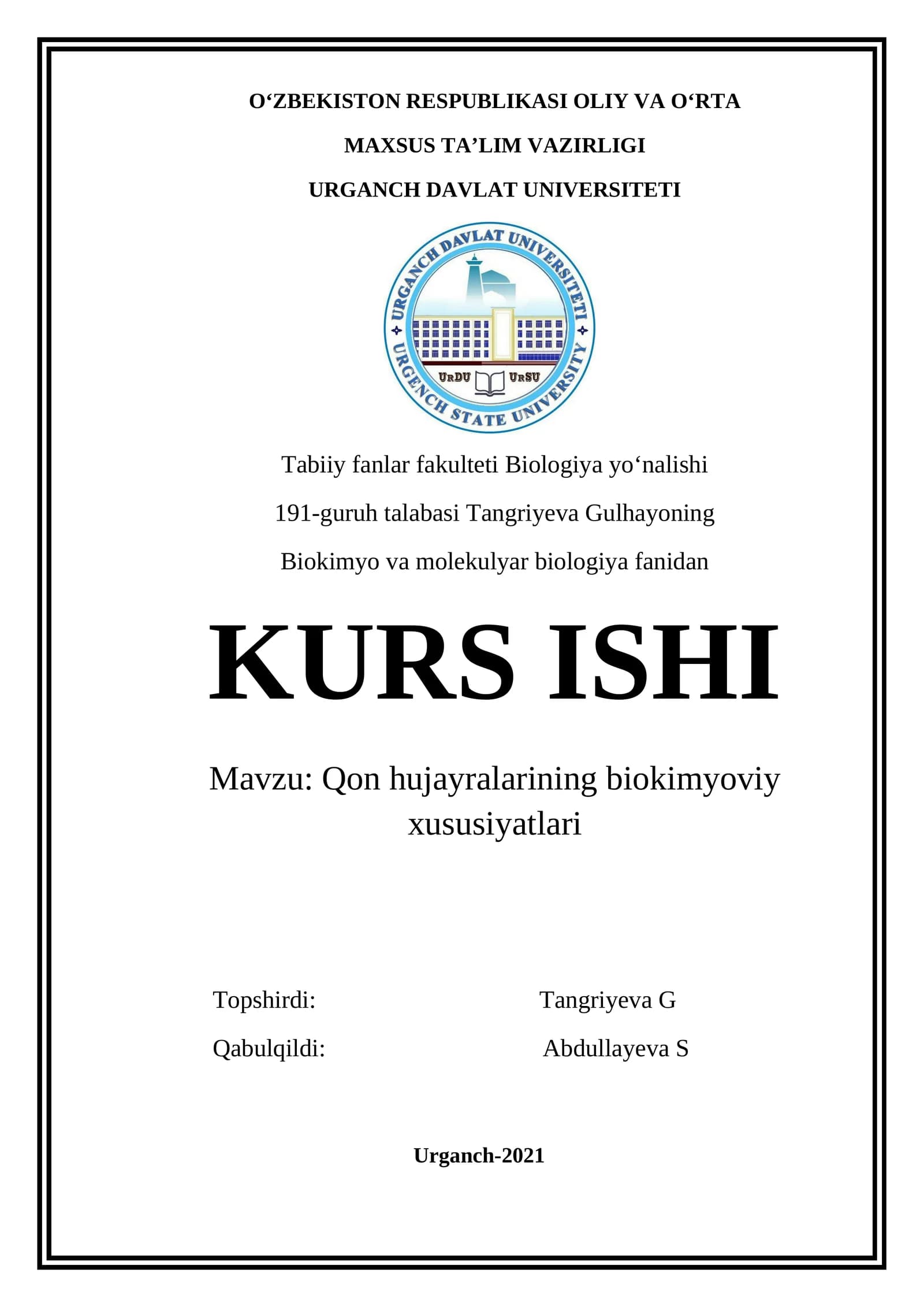 Qon hujayralarining biokimyoviy xususiyatlari