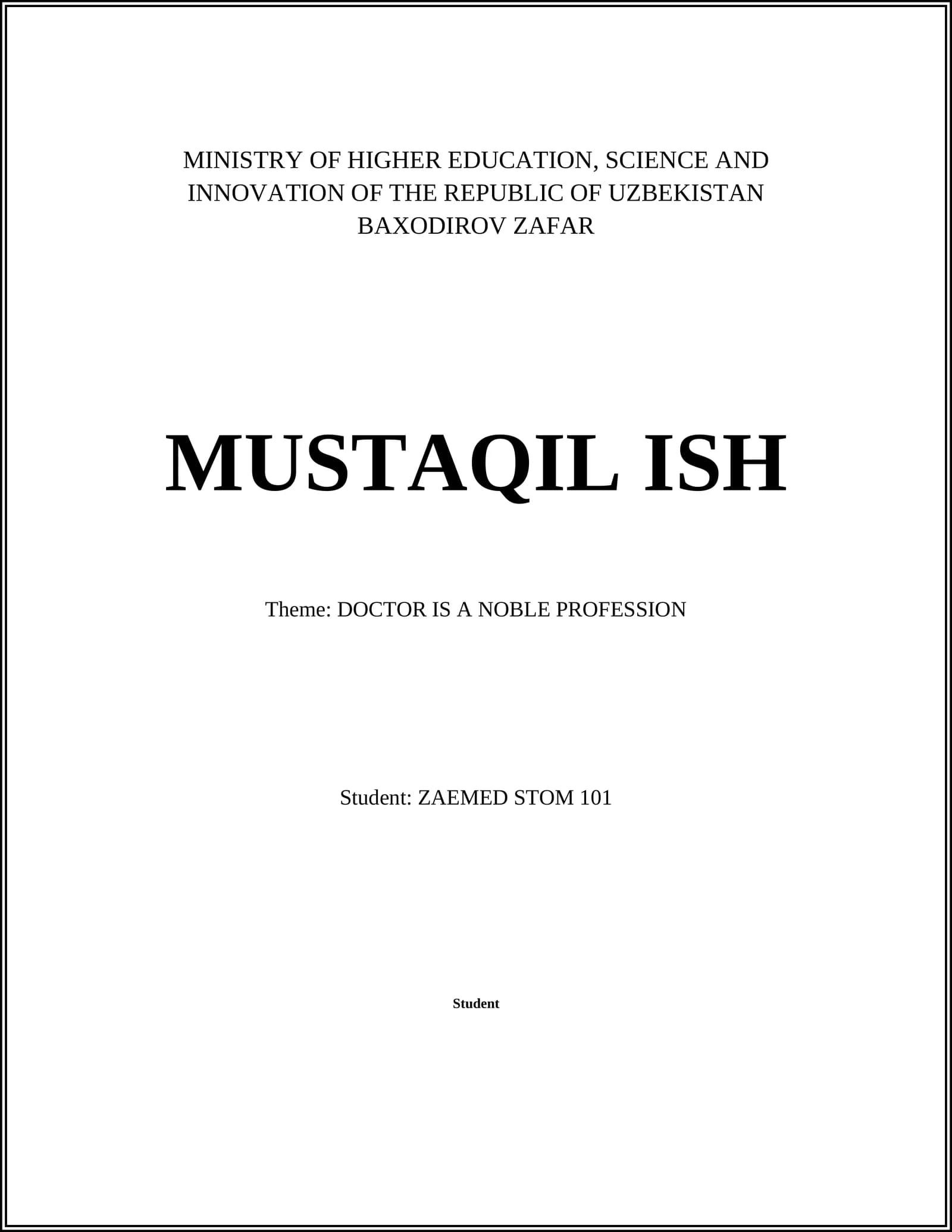 BAXODIROV ZAFAR MUSTAQIL ISH