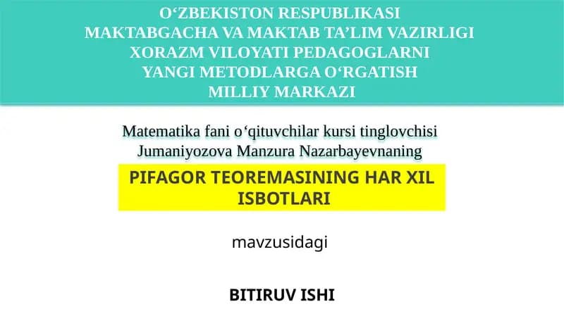 Matematika fani o‘qituvchilar kursi tinglovchisi