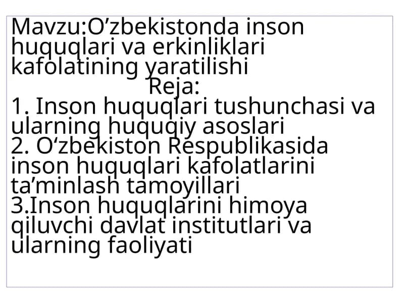 O’zbekistonda inson huquqlari va erkinliklari kafolatining yaratilishi