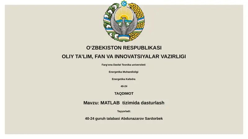 MATLAB tizimida dasturlash