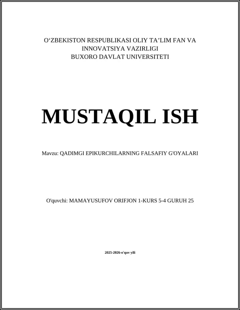 QADIMGI EPIKURCHILARNING FALSAFIY G'OYALARI