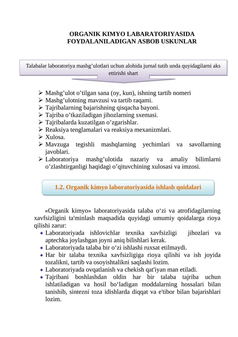 ORGANIK KIMYО LABARATORIYАSIDA FOYDALANILADIGAN ASBOB USKUNLAR
