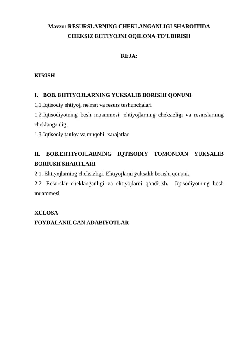 EHTIYOJLARNING YUKSALIB BORISHI QONUNI