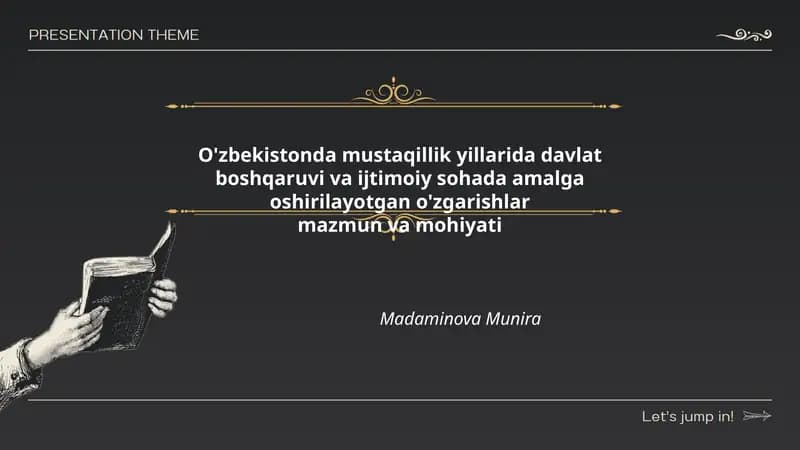 O'zbekistonda mustaqillik yillarida davlat boshqaruvi va ijtimoiy sohada amalga oshirilayotgan o'zgarishlar