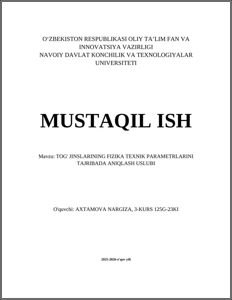TOG' JINSLARINING FIZIKA TEXNIK PARAMETRLARINI TAJRIBADA ANIQLASH USLUBI