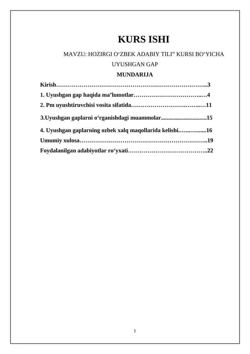 HOZIRGI O‘ZBEK ADABIY TILI” KURSI