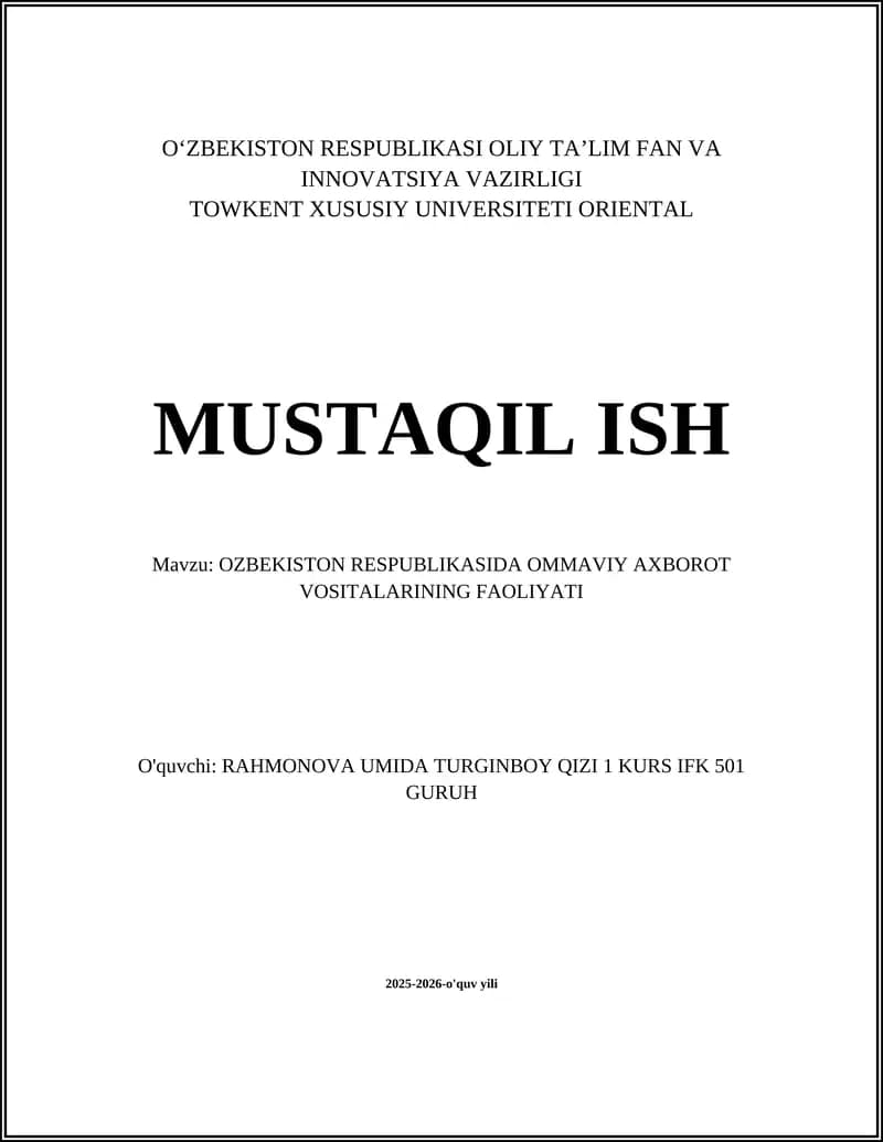 O'zbekiston Respublikasida OAV erkinligi va so'z erkinligi holati