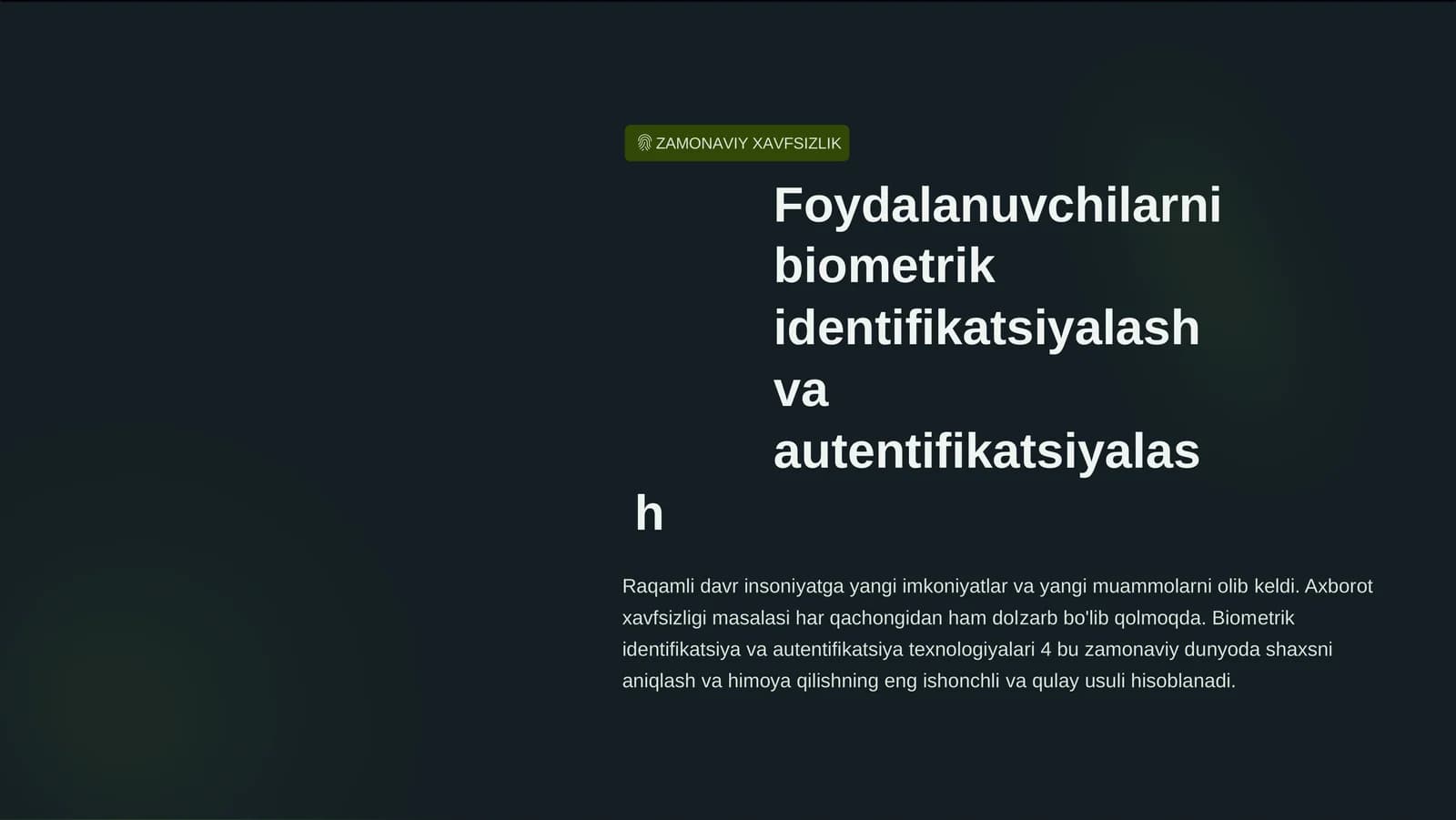 Biometrik Identifikatsiya va Autentifikatsiya