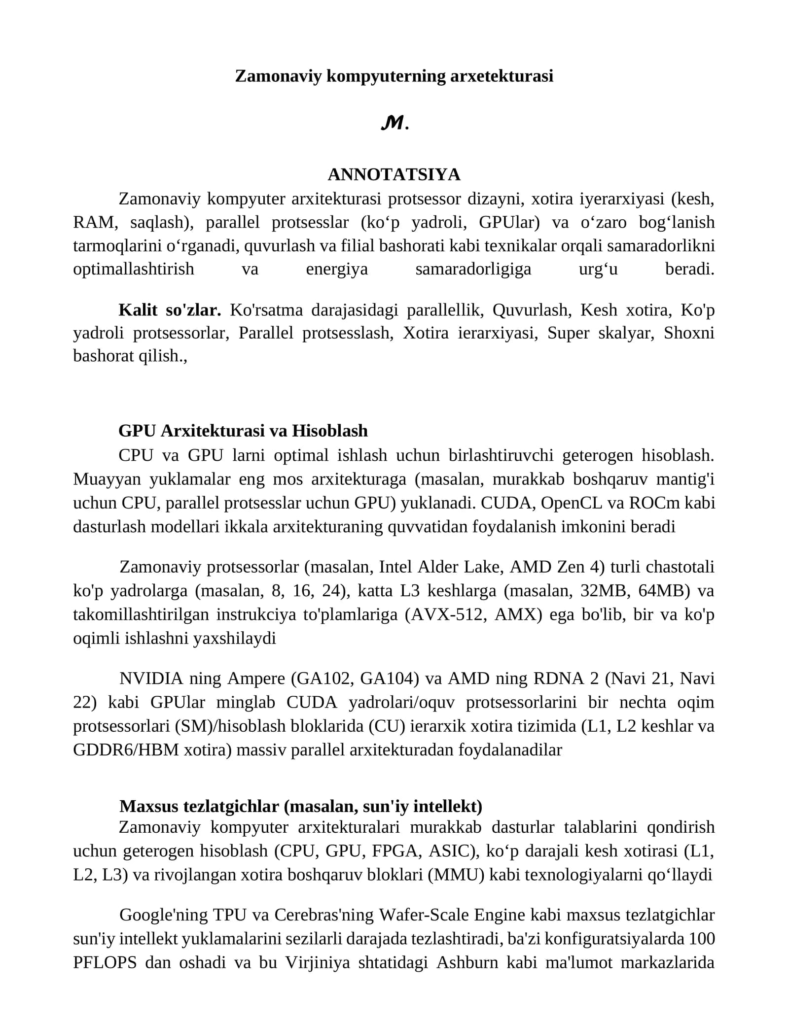 Zamonaviy kompyuterning arxetekturasi