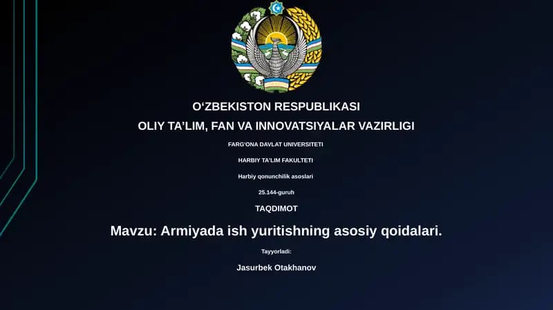 Armiyada ish yuritishning asosiy qoidalari