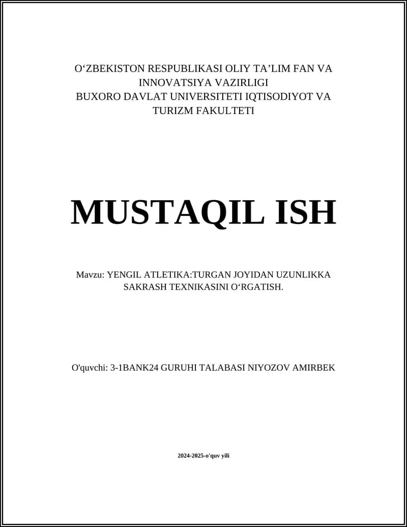 YENGIL ATLETIKA:TURGAN JOYIDAN UZUNLIKKA SAKRASH TEXNIKASINI OʻRGATISH
