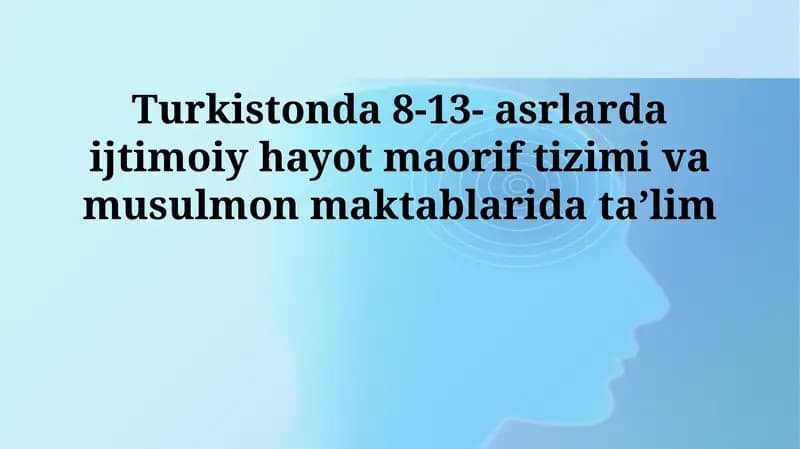Turkistonda 8-13- asrlarda ijtimoiy hayot maorif tizimi va musulmon maktablarida taʼlim